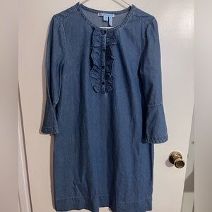 Women’s 10 Draper James Chambray Denim Ruffle Dress Bell Sleeves
